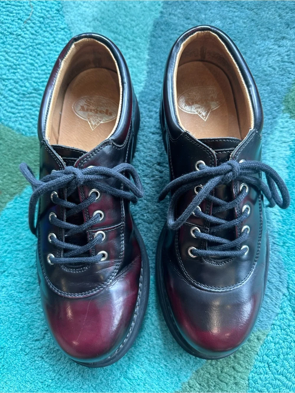 Fluevog VINTAGE EXCELLENT 7th Heaven burgundy rub-off lace-up shoe - men US 11.5